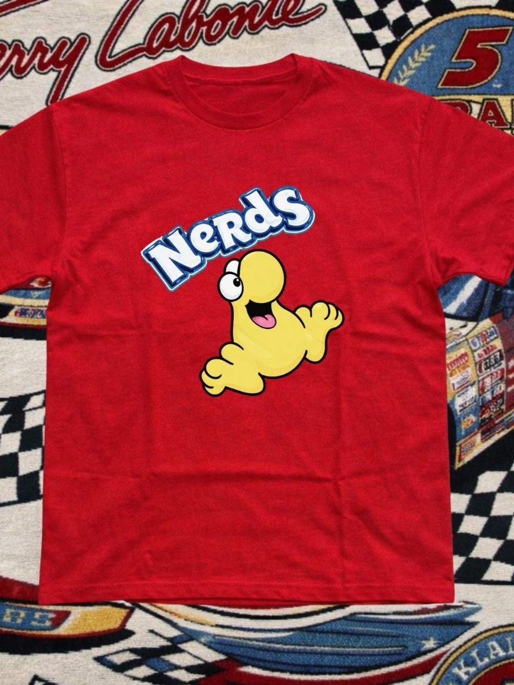 Gildan Red T-Shirt with Yellow Nerds Character Graphic